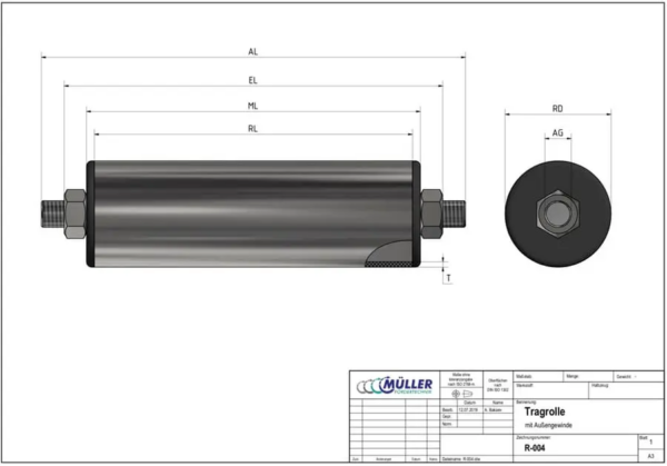 Tragrolle Aus Hart-PVC – 30 Mm Ø, 350 Mm Einbaulänge, Edelstahlachse M8, Rostfrei & Leichtlaufend – Für Fördertechnik & Co.